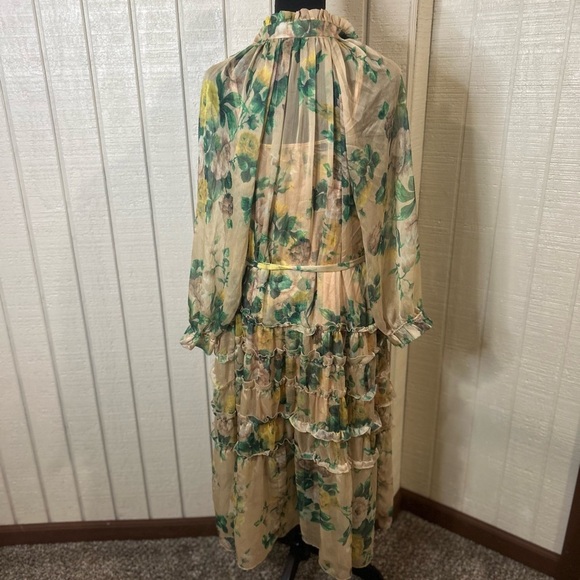 O.P.T. Cosmia Beige Floral Ruffle Tiered Midi Dress, size XL. - Picture 6 of 10